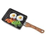 HERCHR Tamagoyaki Pan Square Japanese Omelette Pan,Egg Pan Skillet,Tamagoyaki Japanese Omelette Pan Egg Pan with Wooden Handle,Nonstick Rectangle Small Frying Pan for Pancake, Crepes, Fried Egg