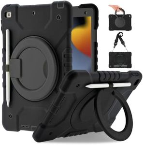 iPad 9th/8th/7th Generation iPad Case, Case for iPad 10.2 Inch Case Compatible with iPad 10.2 Inch 2021/2020/2019-Shockproof Rugged Protective Case iPad Kids Case with 360 Rotating Hand Strap-Black