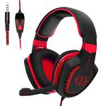 SADES Spirit Wolf 7.1 Surround Sound USB Computer Gaming Headset with Mic,Over-Ear, Noise Isolating,Breathing LED Light for PC Gamers-Black Red