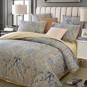 USTIDE Paisley Duvet Cover Set 3 Pieces Floral Egyptian Cotton Bedding Set King Size Quilt Cover Set Boho Comforter Set Cozy and Durable