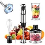 5-in-1 Hand Immersion Blender, 1000W Handheld Blender, Copper Motor Stainless Steel Blade Stick Blender, Mixing Beaker, Food Processor, Whisk, Milk Frother, for Smoothies Puree Baby Food (Black)