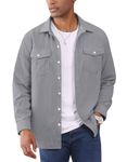 EKLENTSON Corduroy Jacket Men Casual Button Up Shirts Slim Fit Autumn Winter Jacket with Flap Pockets Light Grey,M