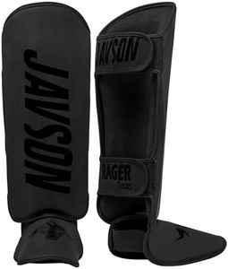 Shin Guards for Boxing and MMA Training Artificial Leather Shin Pads for Boxing, Muay Thai, Kickboxing, MMA, Martial Arts Training Shin Instep Leg Protective Gear for Men and Women by Javson (Large)