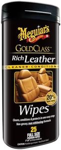 Meguiar's Gold Class Rich Leather Wipes - Best Automotive Care Leather Cleaner - For Use on Leather Upholestry, Auto Interiors and Accessories - Non-Toxic Leather Cleaner Wipes - 25 pack