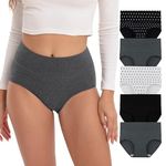 INNERSY Ladies Briefs Cotton Underwear Women High Waist Knickers Comfy Large Panties Multipack 5 (18, Dots/Black/Gray)