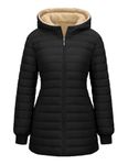 RITOSTA Women's Long Coats Winter Puffer Jackets Ladies Quilted Padded Outdoor Down Jacket Fleece Lined Outdoor Warm Parka Zip Up Hoodies Casual Long Sleeve Outwear with Pockets Hooded (Black,XL)