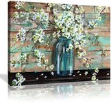 Canvas Prints Kitchen Wall Decor Beautiful Watercolor-Style Blossoms in A Mason Jar Floral Print by TRE Sorelle Studios; 1 Panel 12x16in Stretched Canvas Artwork Flower Painting for Bathroom Wall Art