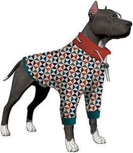 LovinPet Pets Costume, UV Protection, Post Operative Protection Dog Apparel, 2 Legged Coverage Dog Jumpsuit, Stretchable Round Neck Drawstring Triangle Prints Pet Clothes