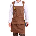 aolaso Canvas Tools Apron, Heavy Duty Work Apron with Pockets, Carpenters Apron for Men, with Cross-Back Straps, Adjustable M to XXL