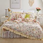 FADFAY Romantic Floral Ruffle Duvet Cover Set 4 Piece Full- 100% Cotton 600 TC- White Lace Luxury Shabby Vintage Princess Bedroom Decor Soft Dust Ruffle 18'' Split Corner Bed Skirt