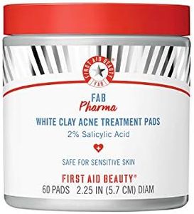 First Aid Beauty - FAB Pharma White Clay Acne Treatment Pads with 2% Salicylic Acid, Daily Compostable Exfoliating Pads for Breakouts, Whiteheads, Blackheads and Acne, Safe for Sensitive Skin, 60 Pads