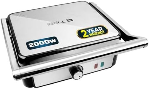 iBELL SM1320G Sandwich Maker Grill and Toast Electric, 2000W, Big Size Fits 4 Bread Slices, Thermostat Knob (Silver, 34 x 34 x 12 cm)