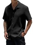 IndoPrimo Men's Regular Fit Self Design Cuban Collar Casual Half Sleeve Shirt - Maddy (Large, Black)