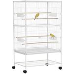 PawHut 52" Large Steel Bird Cage for Parrot Budgie Cockatiels African Grey Parakeets Pigeons with Rolling Stand, Storage Shelf, Wood Perch, Food Container, White