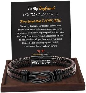 Boyfriend Valentines Day Gifts, Gifts for Boyfriend Leather Bracelets for Men Boyfriend Gifts Idea Handmade Braided Bracelet Knot Infinity To My Boyfriend Anniversary I Love You Gifts for Him