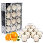 Ampliscent White Scented Glass Votive Candle - Set of 12 | Bulk Pack for Weddings, Bridal Showers or Home Parties and Centerpieces (Citrus Orange)