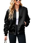 ACEVOG Bomber Jacket Women Zip Up Casual Jackets Coat Oversized with Pockets Fall Outfits, Black, XL