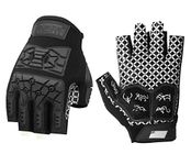Seibertron Lineman 2.0 Padded Palm Football Receiver Half Finger Gloves, Flexible TPR Impact Protection Back of Hand Glove Youth Black XS