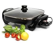 Moss & Stone Square Nonstick Electric Skillet 12 Inch Aluminum Electric Fryer With 2 Layers Of Non-Stick Coating, Adjustable Temperature Control, Lid With Steam Vent & Heat-Resistant Handle