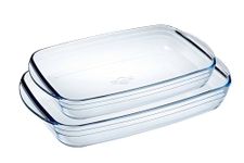 Ôcuisine® Rectangular Glass Baking & Roasting Dishes | Extreme Resistance | Oven Safe - Freezer Safe - Microwave Safe (Rectangular Roaster Set of 2 Large (2.6, 3.6LT))