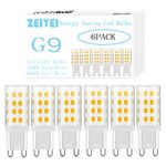 ZEIYEI G9 LED Bulbs, 5W, 3000K Warm White, Equivalent to 40-50W Halogen, Energy Saving Bulb for Lighting Decor, Chandelier Home and More 6-Pack