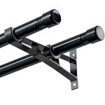 Harrms Double Curtain Poles, Black Curtain Pole 76-332cm, Curtain Rods Metal Extendable, Room Darkening Blackout Curtain Pole for Eyelet Curtains
