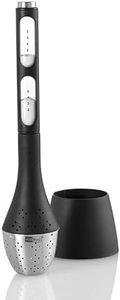 AdHoc Santea Floating Tea Egg with Magnetic Hourglass - Reusable Infuser for Loose Leaf Tea - Sand Hourglass Tea Timer for Brewing - Filter with Long Stem for Easy Removal - Black/Silver, Medium