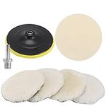 SI FANG 125mm 5" Wool Buffing Pads Car Polishing Kit, Felt Polishing Pads Waxing Compound Wheel, Hook and Loop Backing Pad with M14 Thread Drill Buffer Polisher Attachment, 7Pcs