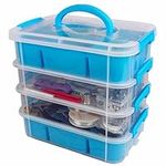 Bins & Things Multi-Compartment Stackable Craft Storage Box with Dividers - Plastic Nail Polish Organizer, Storage Containers for Beads, Sewing Supplies, Art Organizers and Storage - Blue