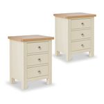 Farrow Cream Bedside Tables Set of 2 Cabinet Units with Oak Tops | Roseland Furniture Pair of Solid Wood Painted Side End Night Stands with 3 Drawer Storage for Bedroom or Bathroom | Fully Assembled