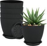 INKULTURE Plastic Round Flower Pots for Home Planters, Terrace, Garden Etc | Pack of 05 | Black | Suitable for Home Indoor & Outdoor Gardening Plants