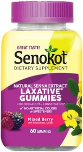 Senokot Dietary Supplement Laxative Gummies for Occasional Constipation Relief, Mixed Berry, 60 Count