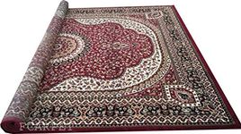 FCARPET Silk Touch Carpets for Living Room with 1 INCH Thickness Kashmiri Design 9.0 X 12.0 FEET Marron