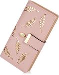 Sweet Cute Chocolate Women's Long Leaf Bifold Wallet Leather Card Holder Purse Zipper Buckle Elegant Clutch Wallet Handbag for Women - Pink