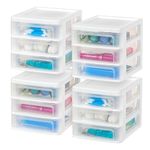 IRIS USA Small 3-Drawer Desktop Organizer, 4 Pack, Stackable, for Office, School, Stationary, Makeup Organizer, Bathroom, Utility, Medical Supplies, Desk Organizer, Versatile Storage, White