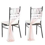 Ling's Moment Wedding Chiffon Chair Sashes Cover Aisle Decorations Draping Fabric Wrinkle-Free with Tie 16 Pcs Blush Pink & White for Party Ceremony Reception Floral Arrangement Banquet Outdoor Decor