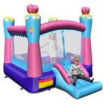 COSTWAY Kids Bouncy Castle, Inflatable Bouncer House with Slide, Basketball Rim, Jumping Area and Carrying Bag, Blow Up Jumper for Indoor Outdoor (Princess)