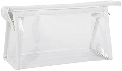 AQBAH Polyethylene Large Capacity Big Pencil Pouch For Girls&Boys,Transparent Pen Bag Organizer For School,Collage,Office,Cute Cosmetic Bag For Girls,Multi-Purpose Stationary Bag Pack Of 1(White)