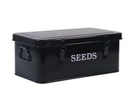 Xbopetda Seed Saving Box, Metal Seed Bin, Seed Storage Organizer Box, Seed Packet Container with Lid, Seed Envelope Storage Box, 4 Compartments Garden Seed Bin with Safety Locks-Black