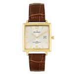 Peugeot Men’s Modern Square Casual Quartz Wrist Watch with Gold Plated Case and Genuine Leather Strap, Gold, Modern