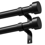 Black Curtain Poles for Eyelet Curtains Metal Extendable Curtain Rod Adjustable Voile Curtain Poles for Windows Door (Black, 76-305cm, A1, 2Pcs）