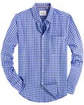 J.VER Men's Plaid Oxford Shirt Long Sleeve Regular Fit Non Iron Smart Casual Button Down Oxford Shirt for Men Adult with Pocket Blue L