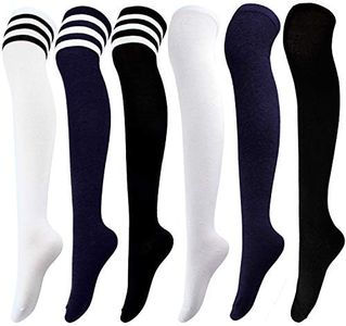 Aneco 6 Pairs Over Knee Thigh Socks Knee-High Warm Stocking Women Boot Sock Leg Warmer High Socks for Daily Wear, Cosplay, Black Series,white Series,navy Series, One Size