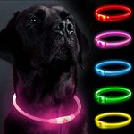 Light Up Dog Collar for The Dark, Dog Collar Light with USB Rechargeable, Led Dog Collar, Adjustable Flashing Puppy Collars with Three Light Modes, Basic Collar (Pink)