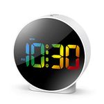 OQIMAX Newest Digital Alarm Clock, Alarm Clocks Bedside with Colorful Curved LED Display, Battery/USB Powered Digital Clock with Snooze, 4-Level Brightness, 2 Alarms, 12/24Hr for Heavy Sleepers Kids