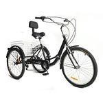 Esyogen Folding Trike Bicycle 24'' Adult Tricycle 3 Wheel City Bike 7 Speed w/Basket 120kg