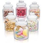 Cookie Jars with Lids - 6 Airtight Glass Vintage Biscuit Jars 700ml - Large Glass Jar with Labels & Jute Cord - Dishwasher safe - Decorative Candy Jar