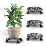 Sharpex Pack of 4 Metal Caddy Iron Dolly on Round Rack Rustproof Sturdy Potted Indoor Outdoor Plant Stand/Trolley With Locking Wheels for Balcony, Living Room, Home and Garden (Black)