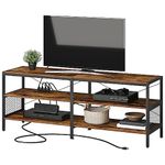 HOOBRO TV Stand with Power Outlets for TVs up to 65", 3-Tier TV Console Table with Open Storage Shelves, Industrial Media Entertainment Center for Living Room, Bedroom, Rustic Brown BF142DS01