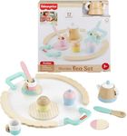 Fisher-Price Wood Pretend Play Toy Tea Set, 12-Piece Wooden Playset with Teapot, Cups & Saucers for Preschool Kids Ages 3+ Years